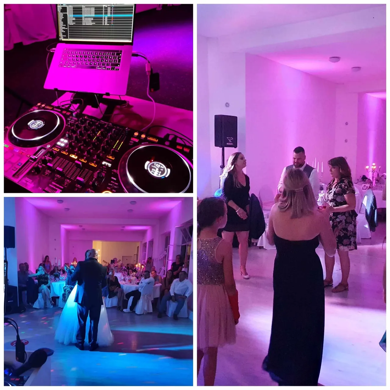 DJ-Setup beim Hochzeitsempfang mit Tanzfläche und Gästen